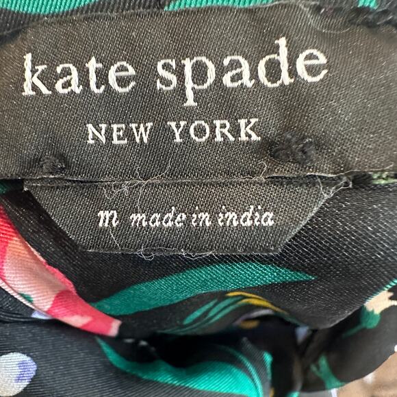 Kate Spade Black Floral Babydoll Mini Dress MEDIUM Bow Work Preppy Designer $300 - Picture 11 of 12